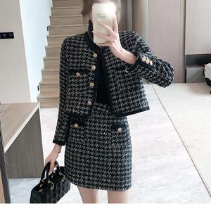 Elegante Traje de Mujer Estilo Otoñal, Chaqueta Corta de Tweed con Estampado de <span class=keywords><strong>Mil</strong></span> Pájaros, Falda de Cintura Alta, Conjunto de <span class=keywords><strong>Dos</strong></span> Piezas - Product Image 5