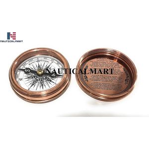 Boussole de poche marine ALFA NAUTICAL en laiton de 2 pouces, finition cuivre, style marin, outil de navigation pour la randonnée, avec boîte - Product Image 2