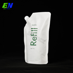 Aangepaste milieuvriendelijke staande pouch met kraft/NY/PE materiaal, recycleerbare uitgiettuit voor navulzakjes vloeibare shampoo - Product Image 3