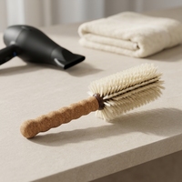 Brosse à cheveux ronde en poils de sanglier avec manche en liège pour coiffage, séchage et démêlage – Outil de coiffure
