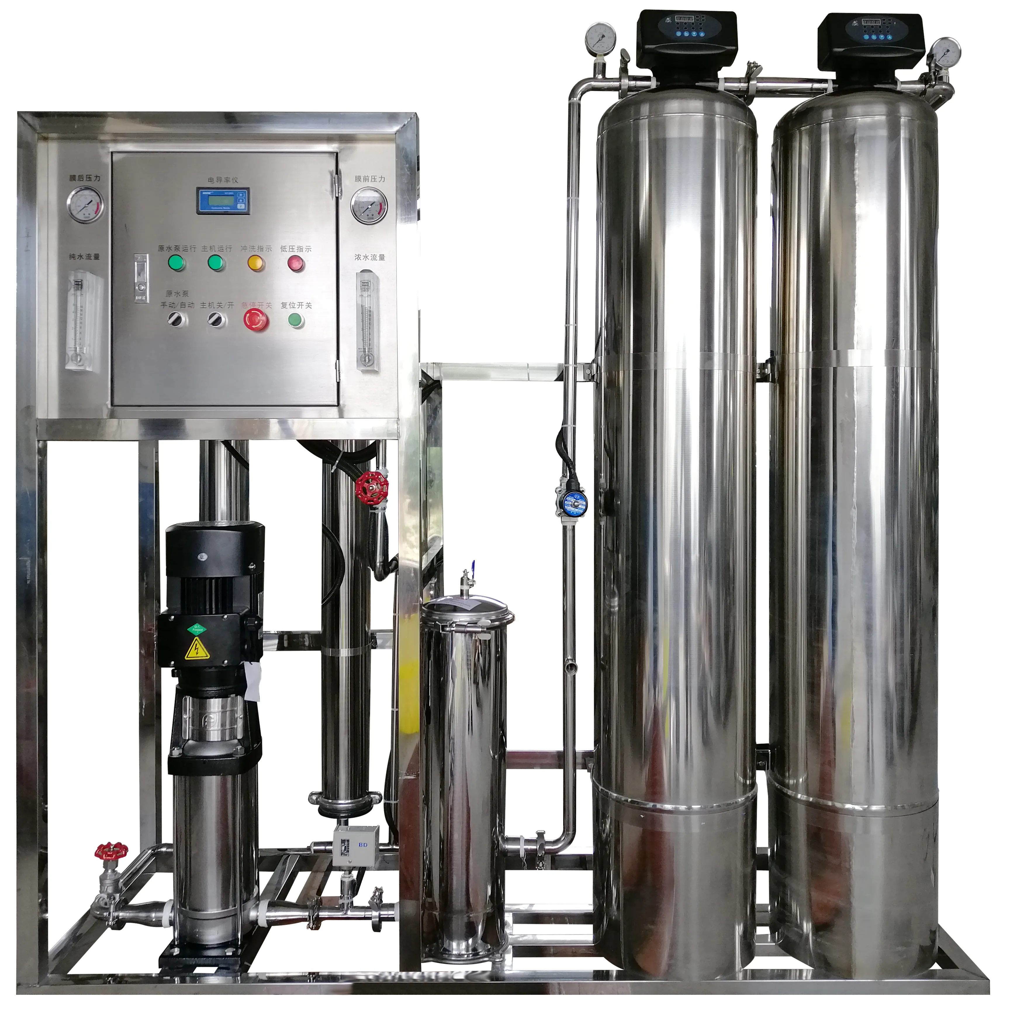 Sistem osmosis terbalik, peralatan perawatan air pengguna sistem osmosis terbalik baja tahan karat 500LPH sistem RO pemurni ultraviolet
