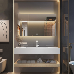 Set di vanità da bagno galleggiante in legno di lusso moderno con montaggio a parete include <span class=keywords><strong>specchio</strong></span> <span class=keywords><strong>e</strong></span> lavandino-per bagni moderni - Product Image 5