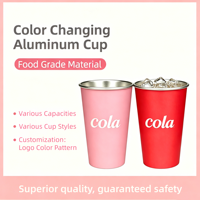 Gobelet en aluminium durable et portable avec logo personnalisé, changeant de couleur, capacité de 16 oz, pour boissons froides, cadeaux promotionnels, gobelet à café