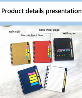 Meilleure vente Ensemble de cahiers à reliure à spirale portables Stylo en papier de vachette Notes autocollantes Autocollants amovibles 11.6x14.5cm pour la prise de notes