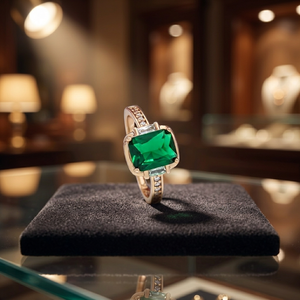 Anillo de latón con cristal verde esmeralda de lujo, chapado en oro, con circonita talla esmeralda, anillo de compromiso para mujer, joyería fina, regalo. - Product Image 3