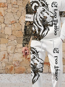 Conjunto Deportivo para <span class=keywords><strong>Hombre</strong></span>, <span class=keywords><strong>Sudadera</strong></span> con Capucha y Pantalones Cortos con Estampado Animal 3D, para Primavera/Otoño, Método de Tejido de Punto - Product Image 5