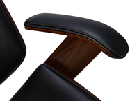 Chaise de bureau de direction ergonomique moderne de luxe à dossier haut avec support lombaire en contreplaqué courbé noyer et base métallique en cuir synthétique