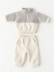 Ensemble <span class=keywords><strong>2</strong></span> pièces en <span class=keywords><strong>polaire</strong></span> <span class=keywords><strong>sherpa</strong></span> pour bébés garçons et filles, <span class=keywords><strong>sweat</strong></span>-shirt à demi-<span class=keywords><strong>zip</strong></span> et pantalon, couleurs contrastées, tenues chaudes d'hiver pour tout-petits - Product Image 4