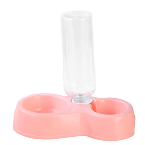 Pet Double Bowl Plastic <b>Cat</b> Water <b>Feeder</b> With Bottle Automatic Dispenser Pink Color - Product Image 1