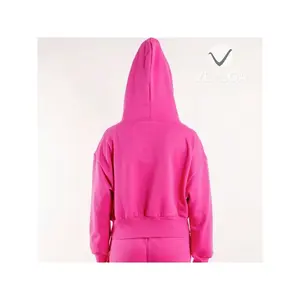 Sudadera con Capucha Vetega Rosa de Poliéster, Manga Larga, con Bolsillos y Hombros Caídos, Cierre con Cordón Ajustable - Product Image 3