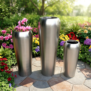 แจกันตั้งพื้นขนาดใหญ่สำหรับตกแต่งบ้าน แจกันดอกไม้ทรงสูงสำหรับตกแต่งภายนอก แจกันดอกไม้สีเงินสำหรับปลูกต้นไม้ในร่ม - Product Image 1