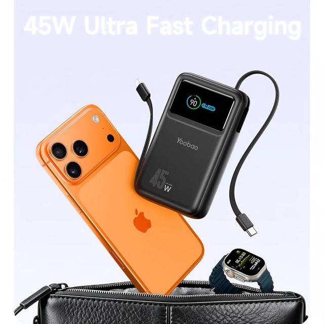 YOOBAO 2026 Latest 20000mAh 45W Built-in Type-C & Apple Cable Mini Power Bank Fast Charging Portable Laptop iPhone17 Charger