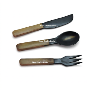 Ensemble de couverts en corne style australien, couteau, fourchette-couteau, compatible lave-vaisselle, micro-ondes et four, écologique, cadeau - Product Image 2