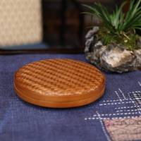 Service à thé Kung Fu en bambou tressé à la main avec sous-verres en rotin et boîte de rangement à un étage pour gâteaux de thé, idéal pour la cérémonie du thé chinois