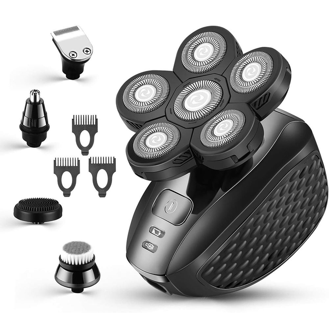 New Whole Sell 5 in 1 Professional Six Blade Electric Rotary Shaver for Men Waterproof Rechargeable Bald Head Razor Grooming Kit