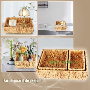 Hand-made Water Hyacinth Storage <b>Baskets</b> Set of 3 Storage <b>Baskets</b> for <b>Shelves</b> Decorative with Handle - Product Image 5