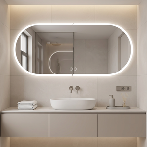Miroir intelligent <span class=keywords><strong>de</strong></span> <span class=keywords><strong>salle</strong></span> <span class=keywords><strong>de</strong></span> <span class=keywords><strong>bain</strong></span> personnalisé, moderne, ovale, éclairé par <span class=keywords><strong>LED</strong></span>, avec lumière fluide, anti-buée, affichage <span class=keywords><strong>de</strong></span> l'heure et <span class=keywords><strong>de</strong></span> la température - Product Image 3