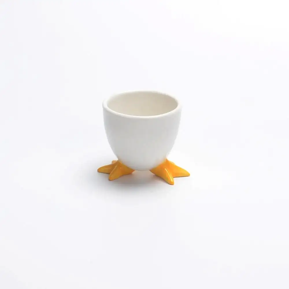 White Porcelain Egg Cups with Yellow Chicken Feet