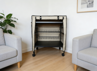 Chariot de rangement mobile moderne à trois niveaux en fer avec paniers en maille et poignée, multifonctionnel pour cuisine, salle de bain et garage