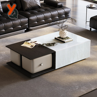 Table basse carrée en marbre de style moderne italien, luxe léger, avec tabourets, gain de place, pour salon, maison, hôtel, personnalisable