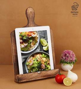 Support de <span class=keywords><strong>livre</strong></span> de cuisine pliable en bois massif et porte-recettes de style planche à découper 11"D <span class=keywords><strong>x</strong></span> 7.5"H pour comptoir de cuisine, marron - Product Image 6