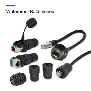 M20 IP68 Waterproof CAT6 Connector Adapter Ethernet Network LAN Cable Black Power Female Rj 45 Connector