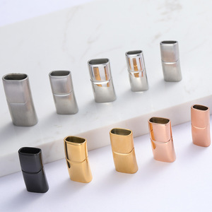 Bán buôn giá rẻ laser logo 12x6 mét không xỉn vàng đen bạc hình bầu dục phẳng da móc thép không gỉ cho vòng đeo tay làm - Product Image 1