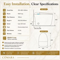 Meilleures ventes : Siège de bidet intelligent à LED avec couvercle en mousse intégrale, télécommande, fixation au sol, double chasse d'eau, chauffage du siège, fonction aromatique, forme allongée, siphon en P