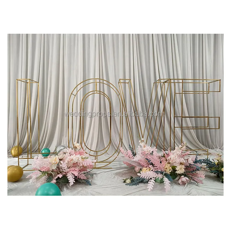 Düğün zemin balonlar dekorasyon altın delikli metal tel standı bebek aşk mektubu işareti