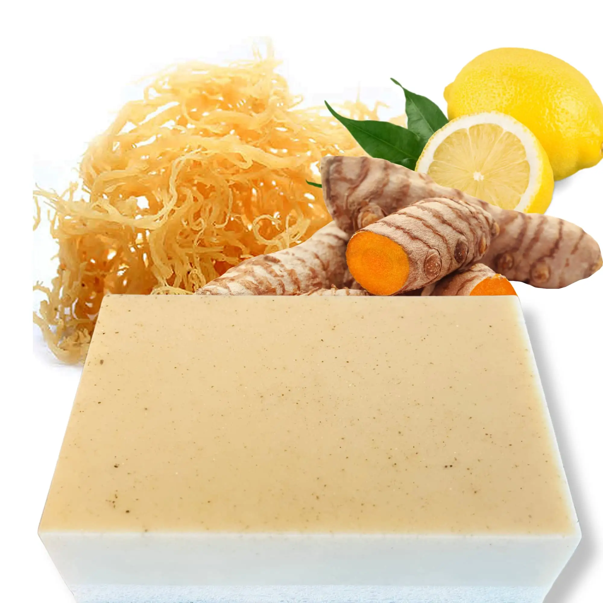 Handmade Face Body Eczema Soap Natural Skin Brightening Soap Sea Moss Turmeric Soap for All Skin Types