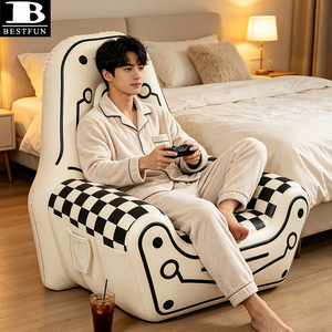 Fauteuil de jeu gonflable confortable, canapé-lit d'appoint à motif damier avec poche latérale pour chambre à coucher et mobilier de détente pour adultes - Product Image 3