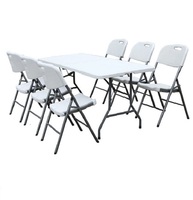 6ft 180cm Table Pliable Blanc Jardin Moulé Meubles Pliant Rectangulaire Table À Manger pour La Maison De Haute Qualité