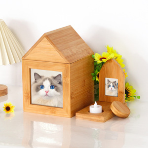 Kotak Abu Jenazah Hewan Peliharaan Ramah Lingkungan dari Bambu Mewah, Peti Jenazah, Kenang-kenangan Memorial, Guci Kremasi Berbentuk Rumah untuk Kucing Anjing dengan Bingkai Foto - Product Image 3