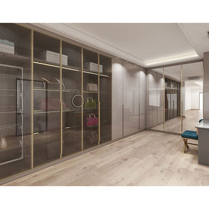 Custom Modern Dressing Room Closet <strong>Glass</strong> Wooden <strong>Furniture</strong> Women's I Shape <strong>Bedroom</strong> Wardrobe - Product Image 3