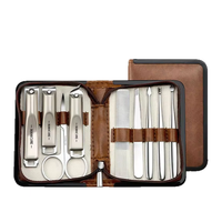 Set de Manicura Profesional 9 en 1, Cortaúñas de Acero Inoxidable, Kit de Pedicura, Herramientas de Cuidado Personal con Punta Inclinada, Estuche con Cierre para Hombres y Mujeres