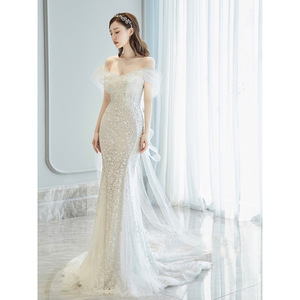 Mermaid Light Wedding Dress Off The Shoulder Sweetheart Neckline Natural Waist Fishtail Skirt Bridal Gown For Reception Evening - Product Image 2