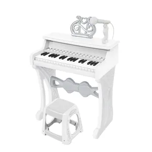 Educatief Speelgoed 37 Toetsen Roze Witte Kleine Piano Elektrische Muziekinstrument Set Keyboard Piano Met Stoel Microfoon