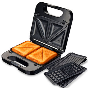 Grill à sandwich San-Multing 850W en acier inoxydable avec 3 plaques amovibles pour faire des toasts et des gaufres - Product Image 1