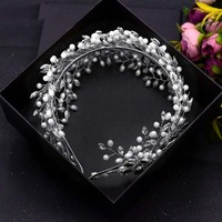 Boutique fait à la main perle cheveux cerceau mariée élégant alliage feuille bandeaux mariée strass cheveux diadème mariage cheveux accessoires