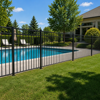 Panneaux de clôture de piscine en aluminium noir thermolaqué à sommet plat de 4, 5 et 6 pieds, clôture de sécurité en aluminium à piquets pour jardin résidentiel et bassin