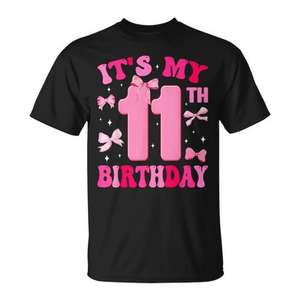 Camiseta con lazo coqueta para niña de 11 años, camiseta para fiesta de 11 años, It's My 11Th Birthday Girl - Product Image 1