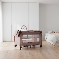 Lit bébé pliable en métal sécurisé et berceau portable avec auvent solaire pour chambre/salon, parc pour enfants, voyage et camping