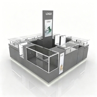 Vitrine de présentation de bijoux carrée grise minimaliste pour centre commercial, conception de magasin complète sur mesure, solution de vitrine tout-en-un