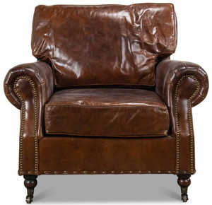 Fauteuil en cuir et bois, construction durable, coussin confortable, design classique intemporel, idéal pour la salle de séjour - Product Image 5