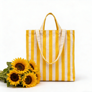 Bolsa de Mano de Lona a <span class=keywords><strong>Rayas</strong></span> Personalizada al por Mayor, Bolsa de Compras Casual para la Playa con Asas - Product Image 4