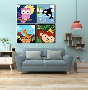 Songwoo Lot de 4 kits de <span class=keywords><strong>peinture</strong></span> par numéros pour enfants, motifs animaux imprimés numériquement, sans cadre : Hibou, Orca, Dinosaure, <span class=keywords><strong>Singe</strong></span> - Product Image 3