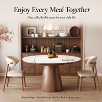 Ensemble de table à manger ronde en bois antique de style médiéval avec plateau en dalle, extensible et pliable, 6 places, pour restaurant