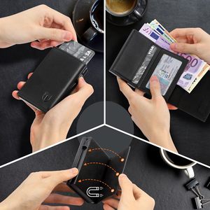 Men's Tri-fold <b>Wallet</b> Black RFID Anti-theft Coin Zipper Card <b>Holder</b> Everyday Use - Product Image 3