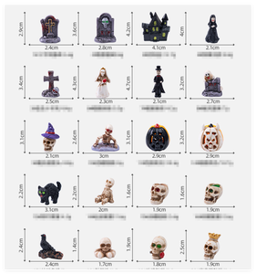 Venta al por mayor miniatura Halloween novia y novio casa lápida bruja Cruz fantasma calabaza gato negro horrible 3D figuritas chico juguete - Product Image 2