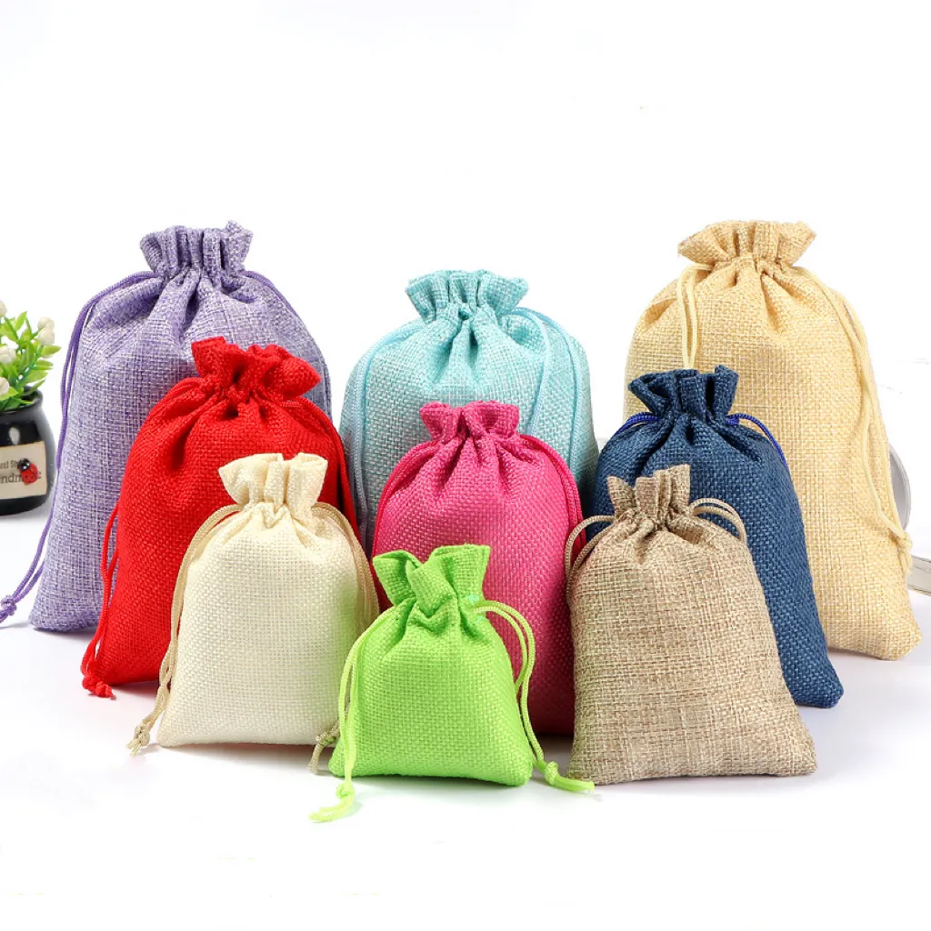 กระเป๋าหูรูดทำจากผ้าป่านสำหรับใส่ชาและเครื่องสำอาง